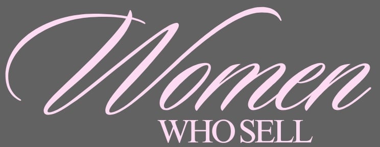 Women Who Sell logo in pink cursive and gray serif text